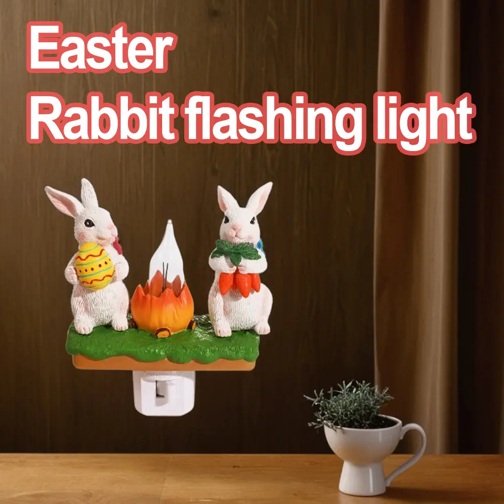 Resin Bunny Campfire Nightlight Plug Into Wall Tiny Rabbit Lamp Bunny Campfire Flickering Night Light Easter Bathroom Decoration