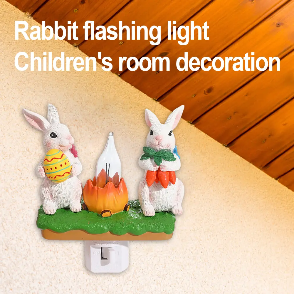 Resin Bunny Campfire Nightlight Plug Into Wall Tiny Rabbit Lamp Bunny Campfire Flickering Night Light Easter Bathroom Decoration