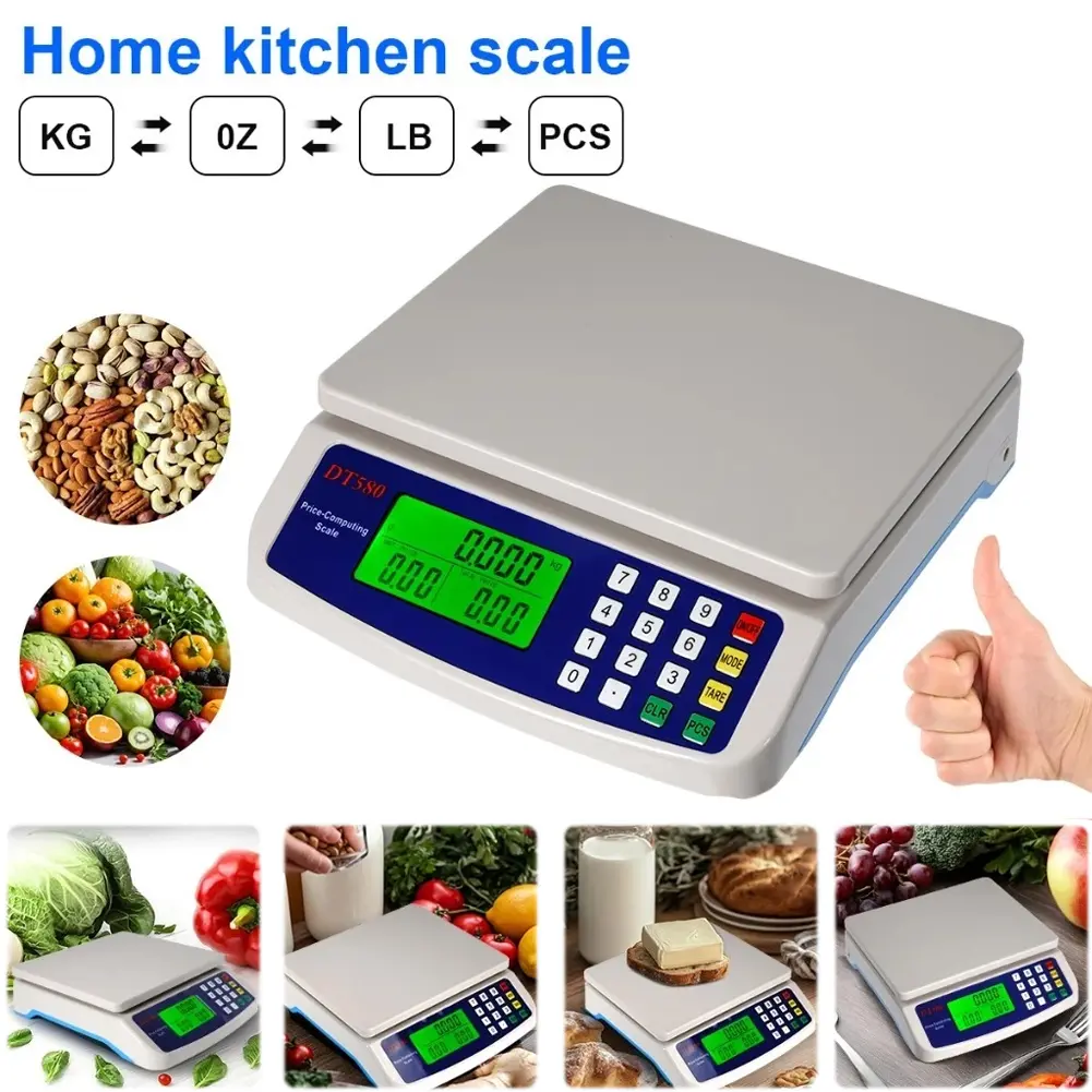 40kg/1g Large Digital Kitchen Scale with Tare Function Commercial Food Scale Stainless Steel Counting Scale for Meat Vegetables