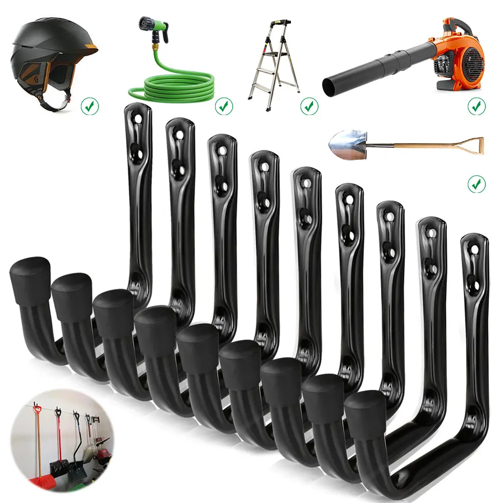9 Pack Garage Hook Heavy Duty Storage Hook Hanging Wall Mount Hanger for Ladder Extension Garden Tool