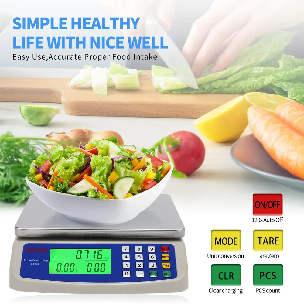 40kg/1g Large Digital Kitchen Scale with Tare Function Commercial Food Scale Stainless Steel Counting Scale for Meat Vegetables