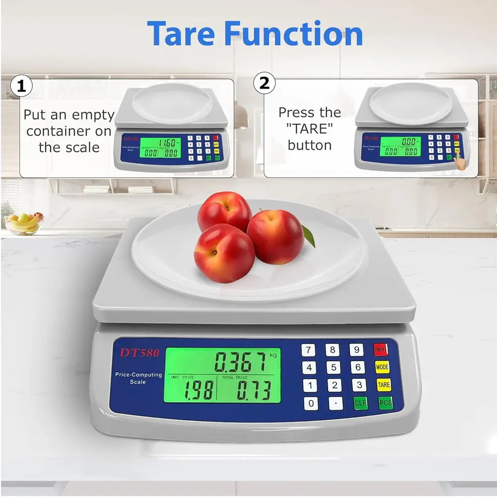 40kg/1g Large Digital Kitchen Scale with Tare Function Commercial Food Scale Stainless Steel Counting Scale for Meat Vegetables