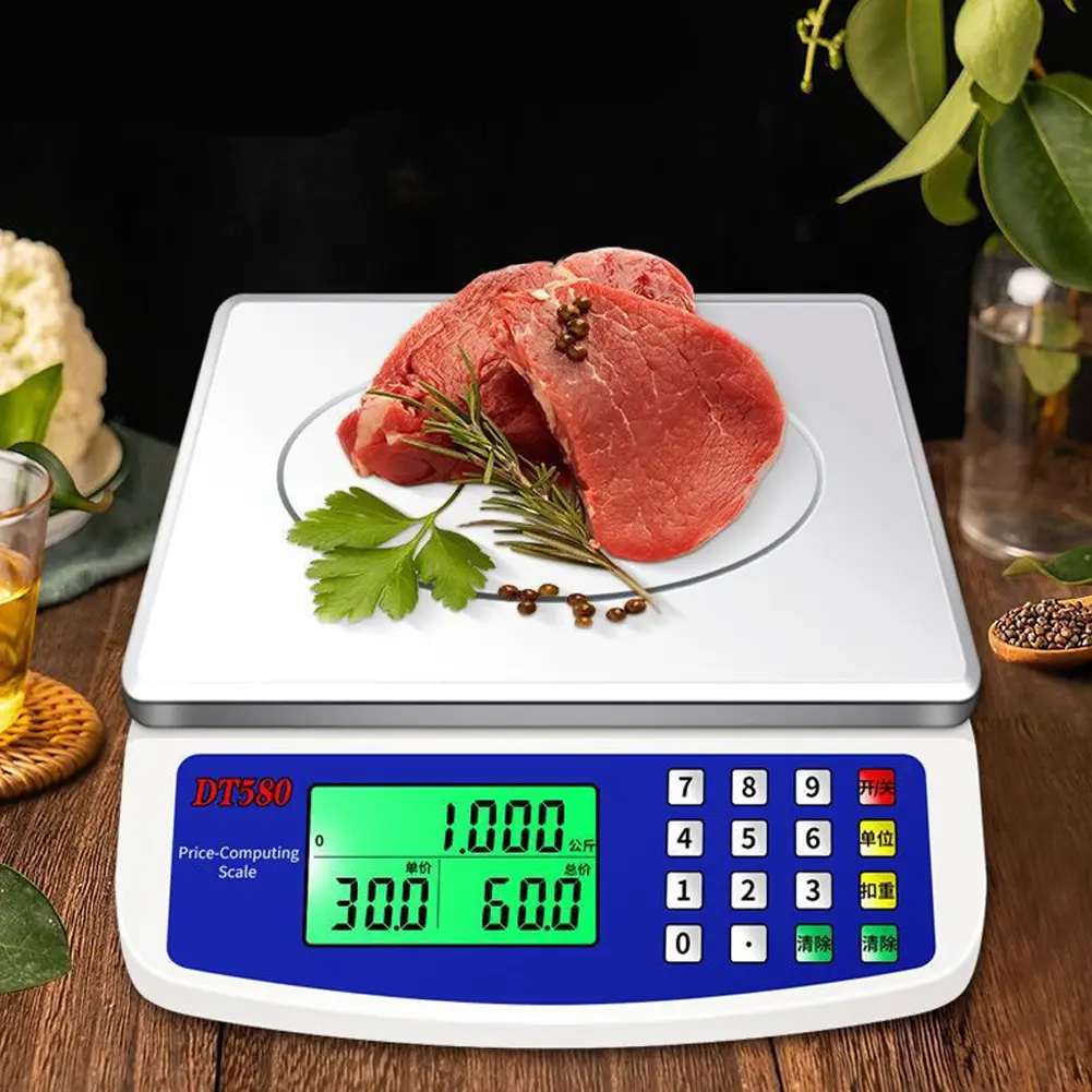 40kg/1g Large Digital Kitchen Scale with Tare Function Commercial Food Scale Stainless Steel Counting Scale for Meat Vegetables