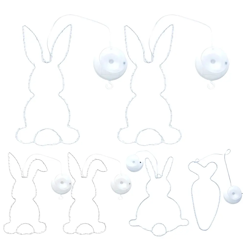 2Pcs LED Easter Rabbit Window Light with Suction Cup Hanging Fairy Lights Battery Operated for Festive Atmosphere Decoration