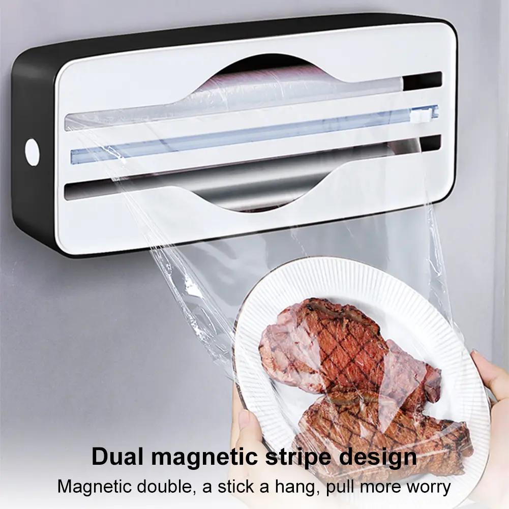 Dual-Slot Refillable Wrap Dispenser Baking Paper Cutter Kitchen Two Way Cutter for Cling Film Aluminum Foil