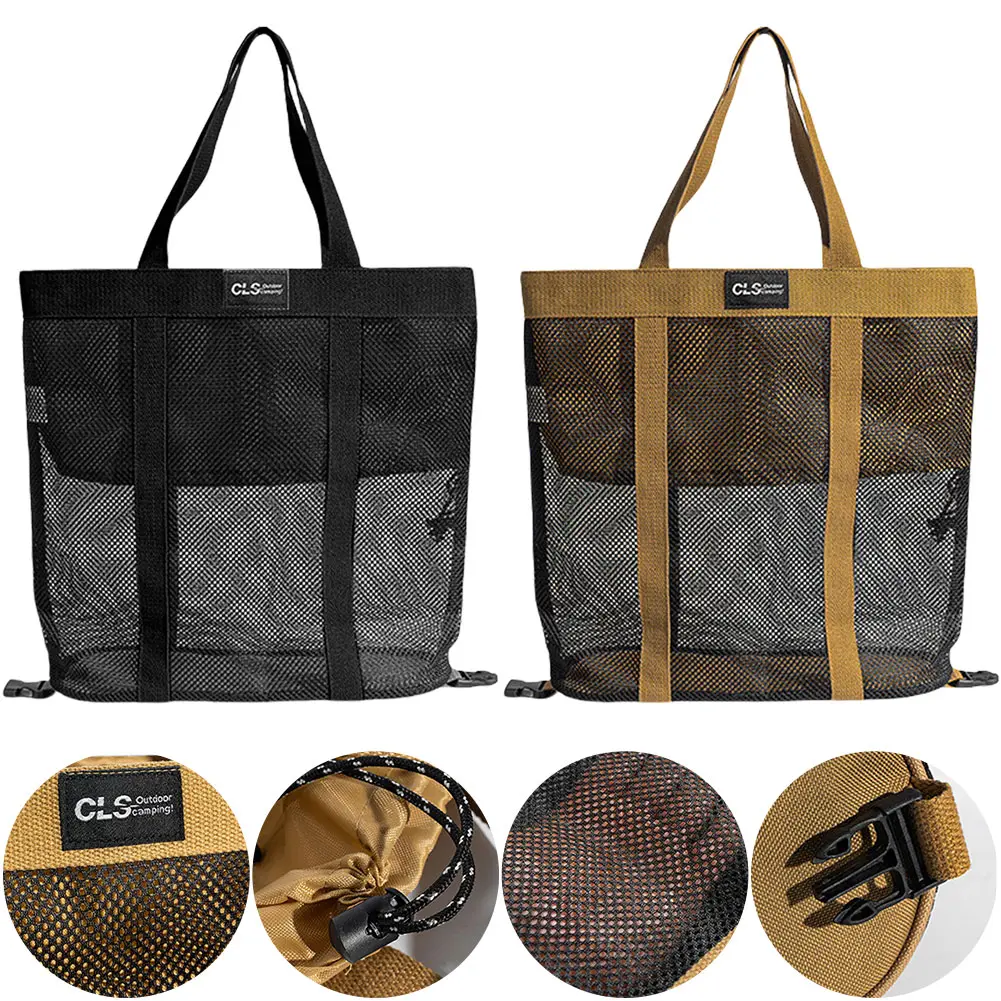 Portable Shopping Bag Large Capacity Foldable Beach Handbag Folding Picnic Bag Camping Storage Bag for Vacation Travel