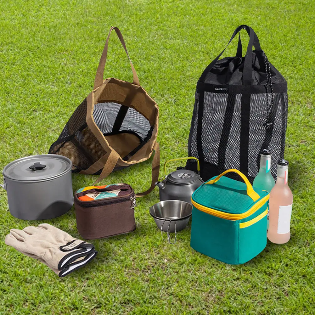 Portable Shopping Bag Large Capacity Foldable Beach Handbag Folding Picnic Bag Camping Storage Bag for Vacation Travel