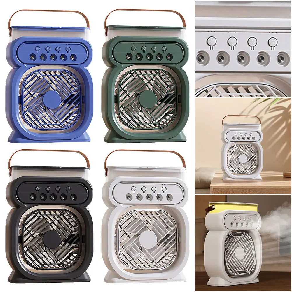 3 In 1 Portable Air Conditioner 3 Speeds Desk Fan LED Night Lights Small Cooling Fan for Room Bedroom Office Desk