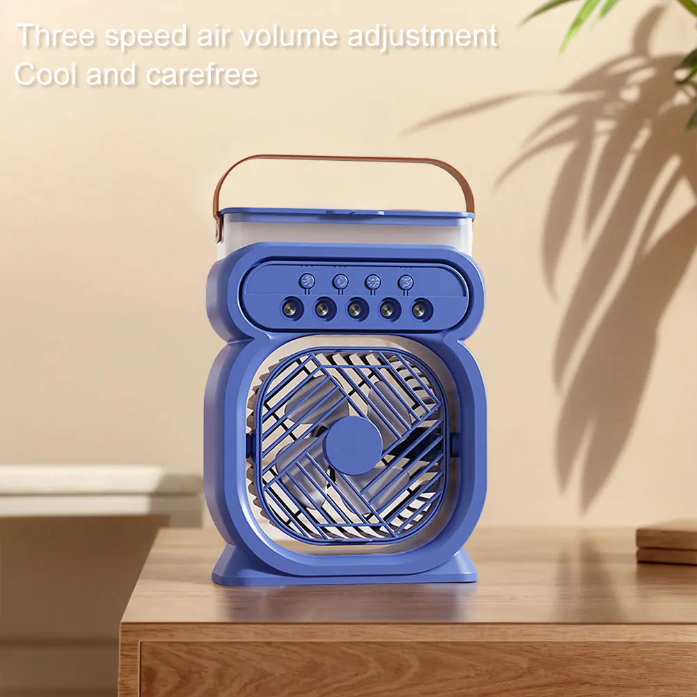 3 In 1 Portable Air Conditioner 3 Speeds Desk Fan LED Night Lights Small Cooling Fan for Room Bedroom Office Desk
