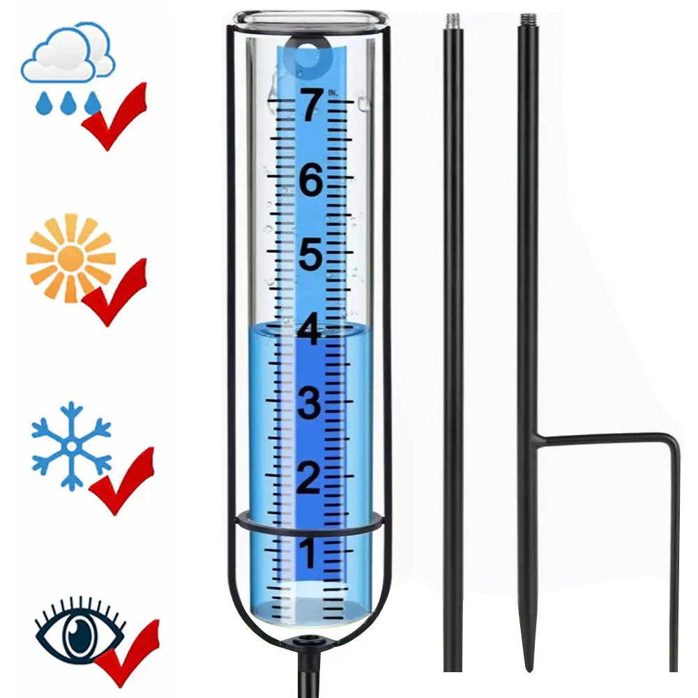 Water Rain Meter with Stake Transparent Rain Gauge Adjustable Height Freeze Proof Rain Gauge for Garden Lawn Yard