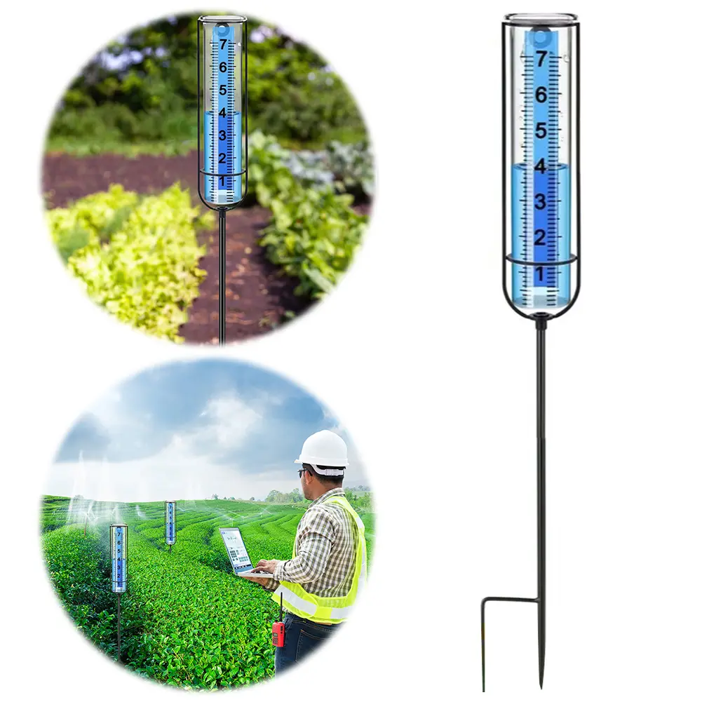 Water Rain Meter with Stake Transparent Rain Gauge Adjustable Height Freeze Proof Rain Gauge for Garden Lawn Yard