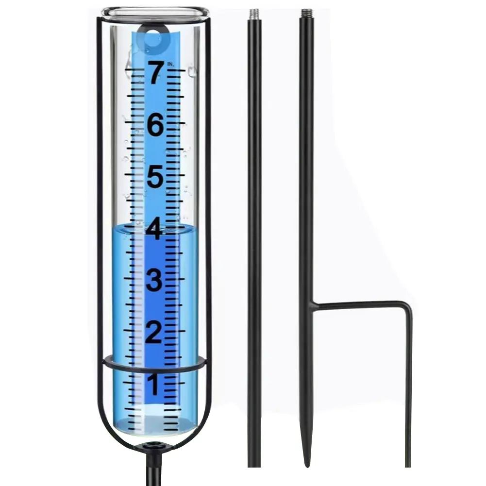 Water Rain Meter with Stake Transparent Rain Gauge Adjustable Height Freeze Proof Rain Gauge for Garden Lawn Yard