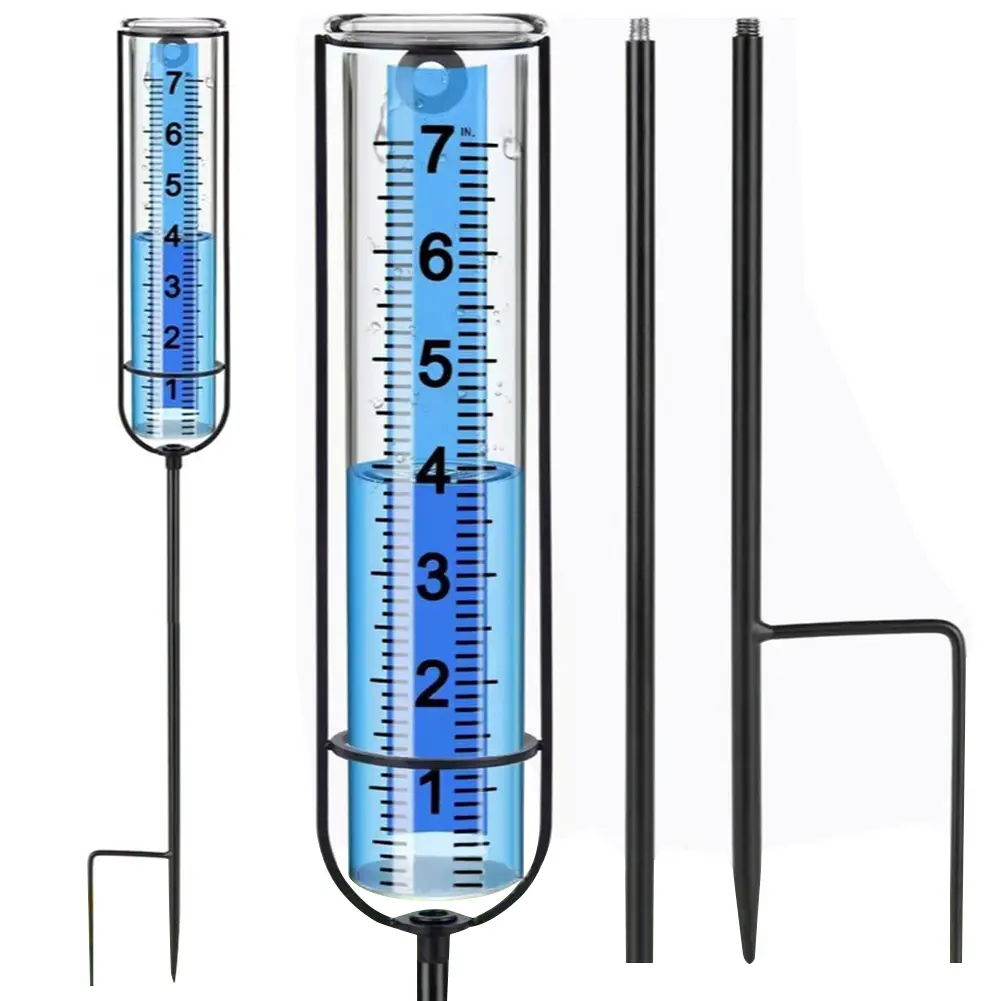Water Rain Meter with Stake Transparent Rain Gauge Adjustable Height Freeze Proof Rain Gauge for Garden Lawn Yard