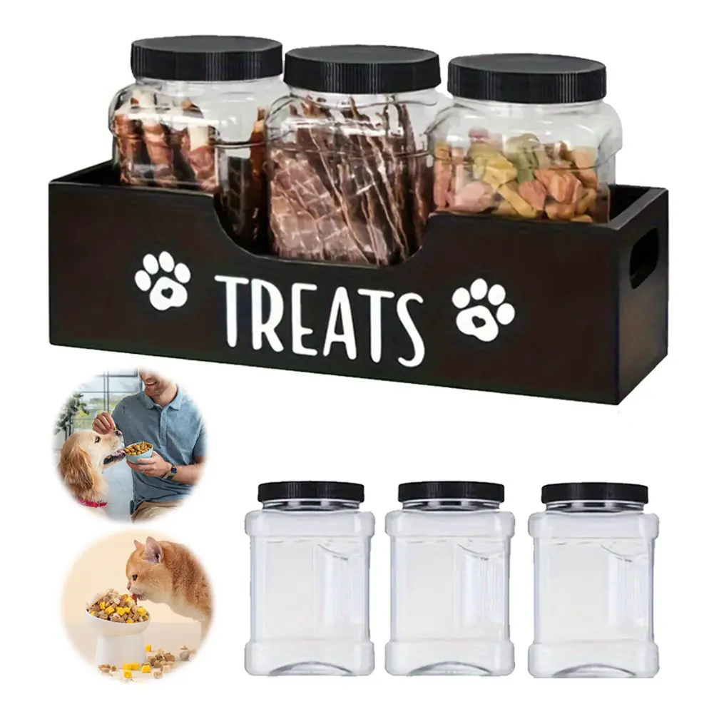 Wooden Dog Treat Container Large Capacity Dog Food Storage Holder Airtight Dog Treat Bin for Pet Gift Supply Accessories