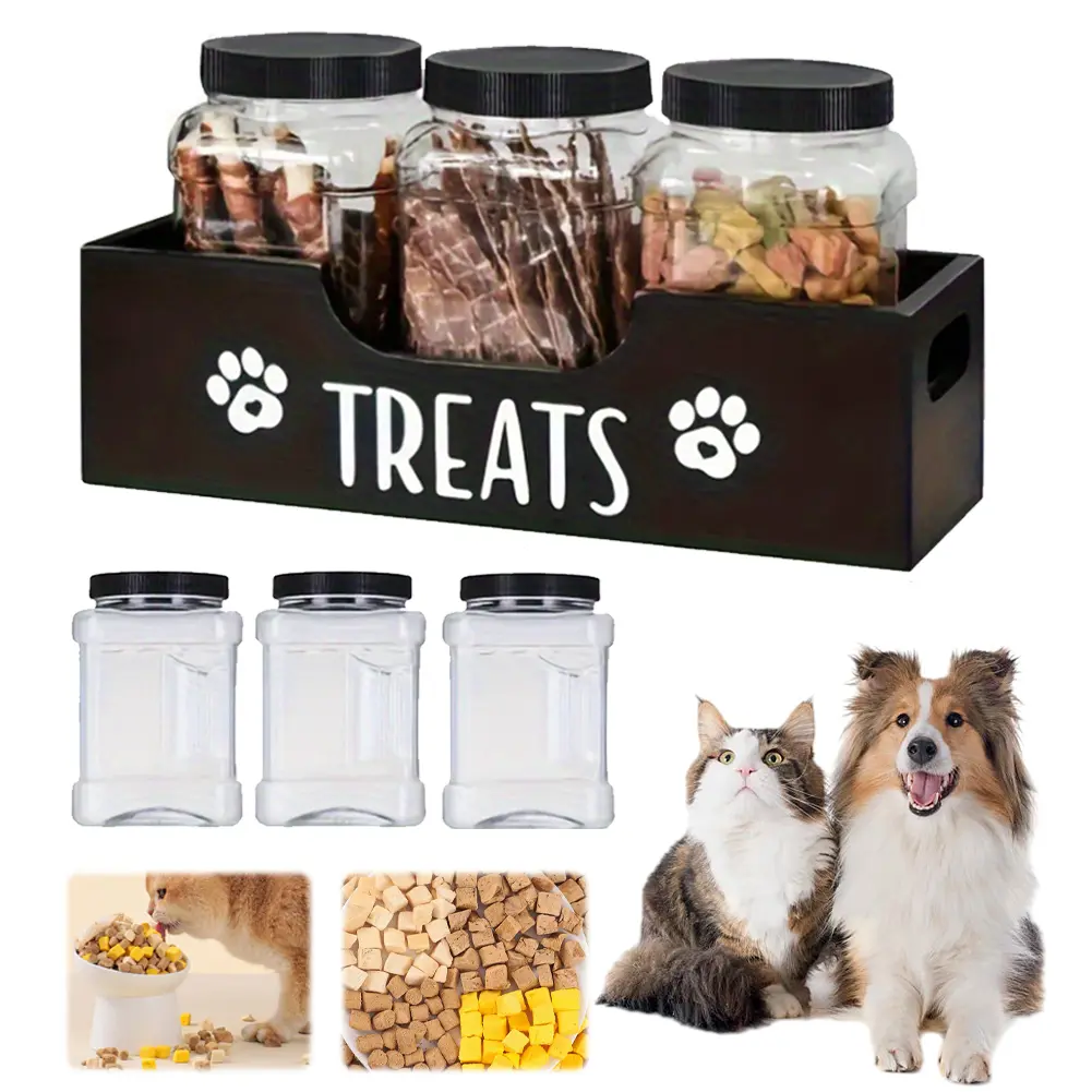 Wooden Dog Treat Container Large Capacity Dog Food Storage Holder Airtight Dog Treat Bin for Pet Gift Supply Accessories