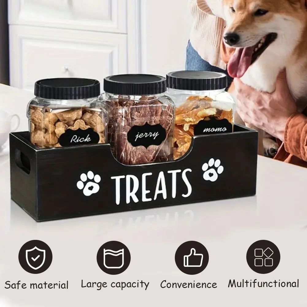 Wooden Dog Treat Container Large Capacity Dog Food Storage Holder Airtight Dog Treat Bin for Pet Gift Supply Accessories