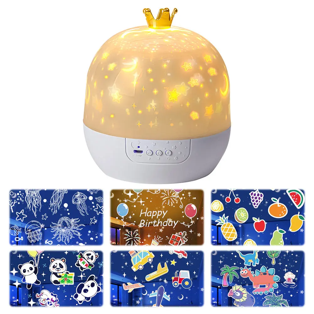 Night Light Projector with Music 15/21 Projection Theme Star Projector 3 Light Modes Crown Night Light for Children Bedroom