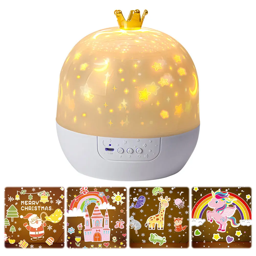 Night Light Projector with Music 15/21 Projection Theme Star Projector 3 Light Modes Crown Night Light for Children Bedroom