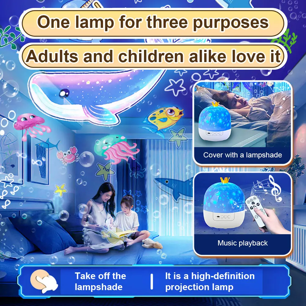Night Light Projector with Music 15/21 Projection Theme Star Projector 3 Light Modes Crown Night Light for Children Bedroom