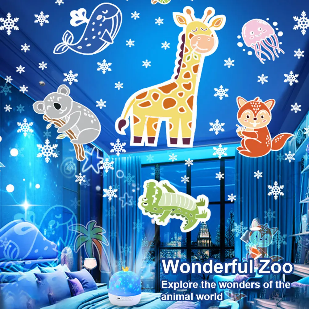 Night Light Projector with Music 15/21 Projection Theme Star Projector 3 Light Modes Crown Night Light for Children Bedroom