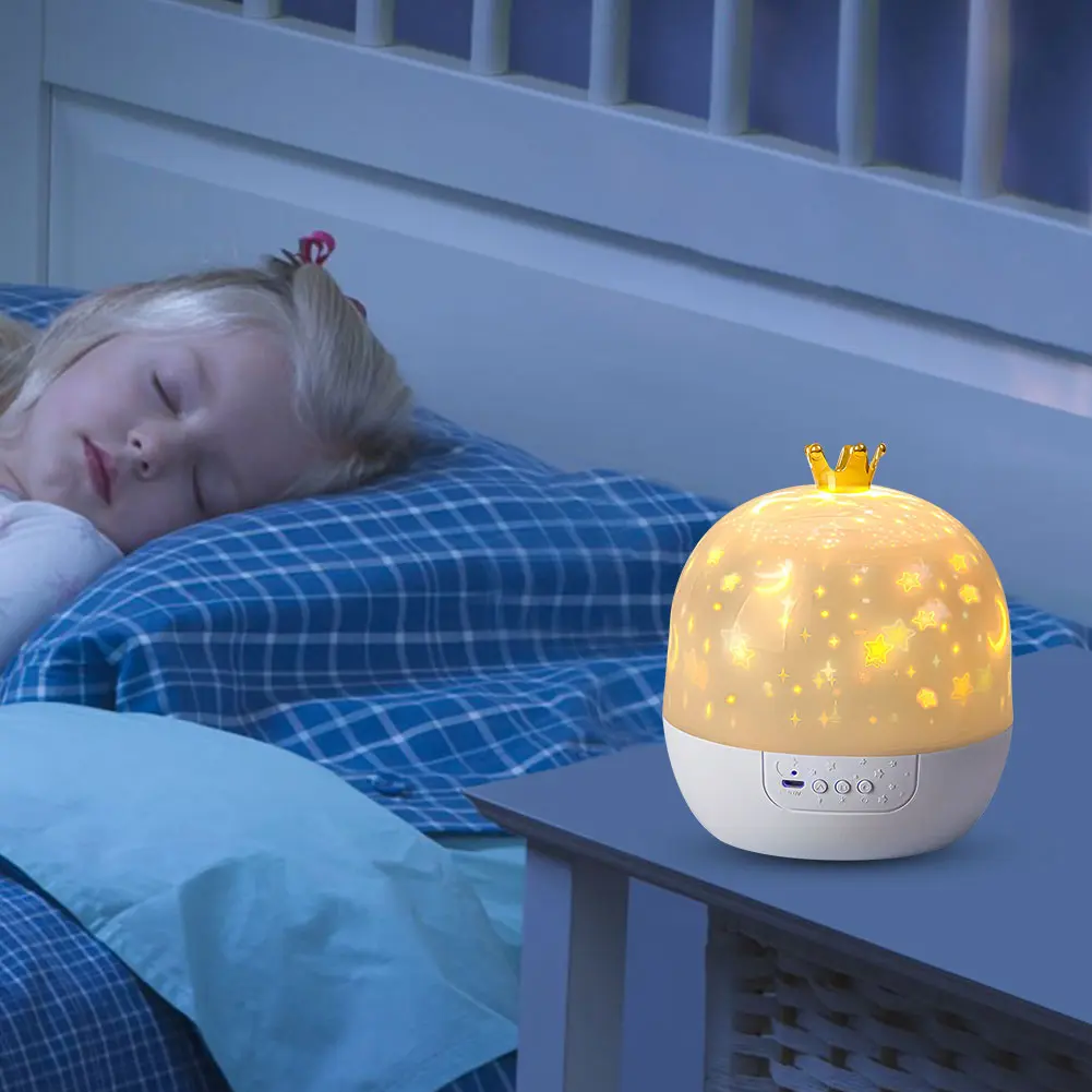 Night Light Projector with Music 15/21 Projection Theme Star Projector 3 Light Modes Crown Night Light for Children Bedroom