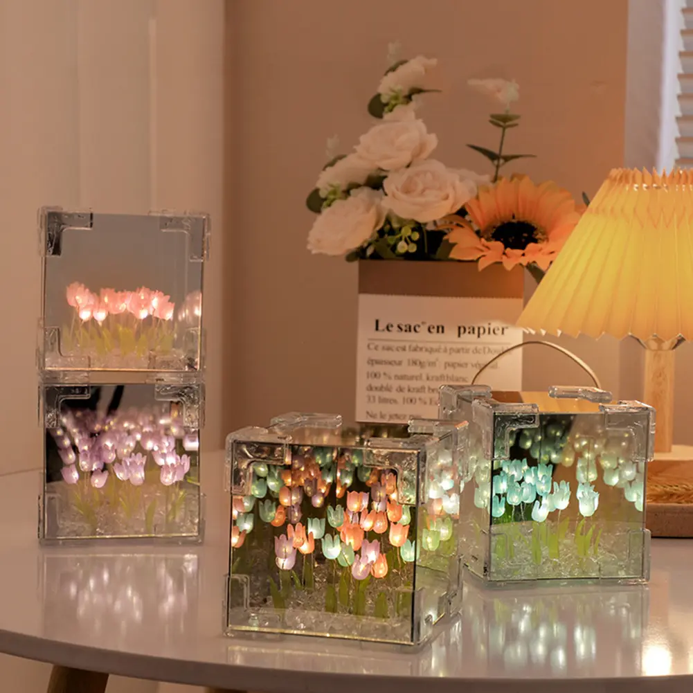 Artificial Tulip Flower Night Light Bedside Lamp LED Night Lamp Artificial Flower Lamp Bedroom Decor Birthday Gifts