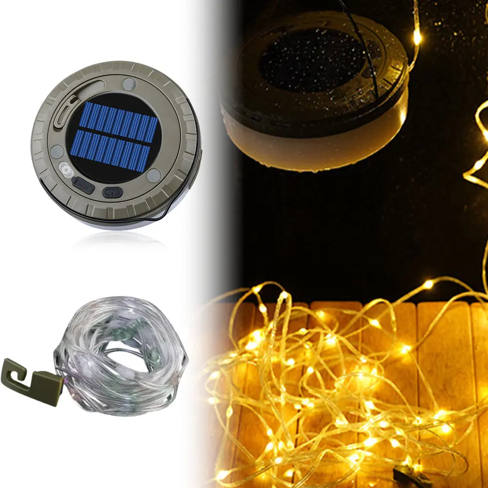 Solar Camping String Lights Rechargeable Camping Light Waterproof Emergency Lamp for Tent Camping Yard Garden Outdoor Decoration