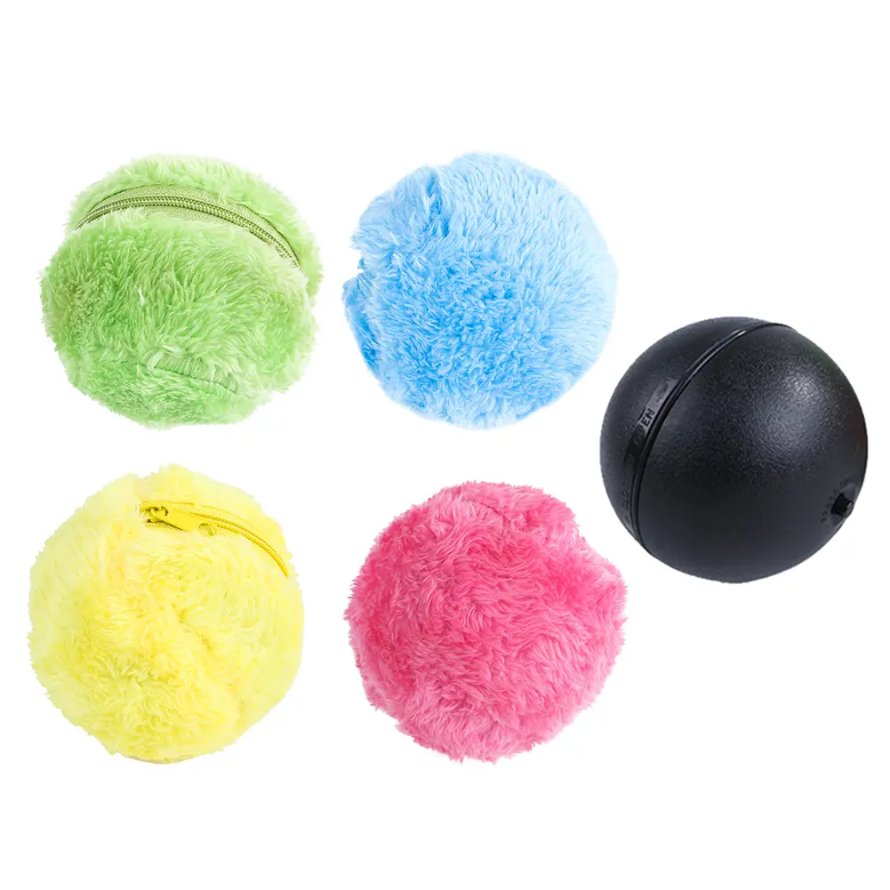 5pcs Pet Electric Balls No Toxic Automatic Dog Cat Balls Interactive Toys Automatic Pet Toy with 4 Plush Caps for Home Cleaning