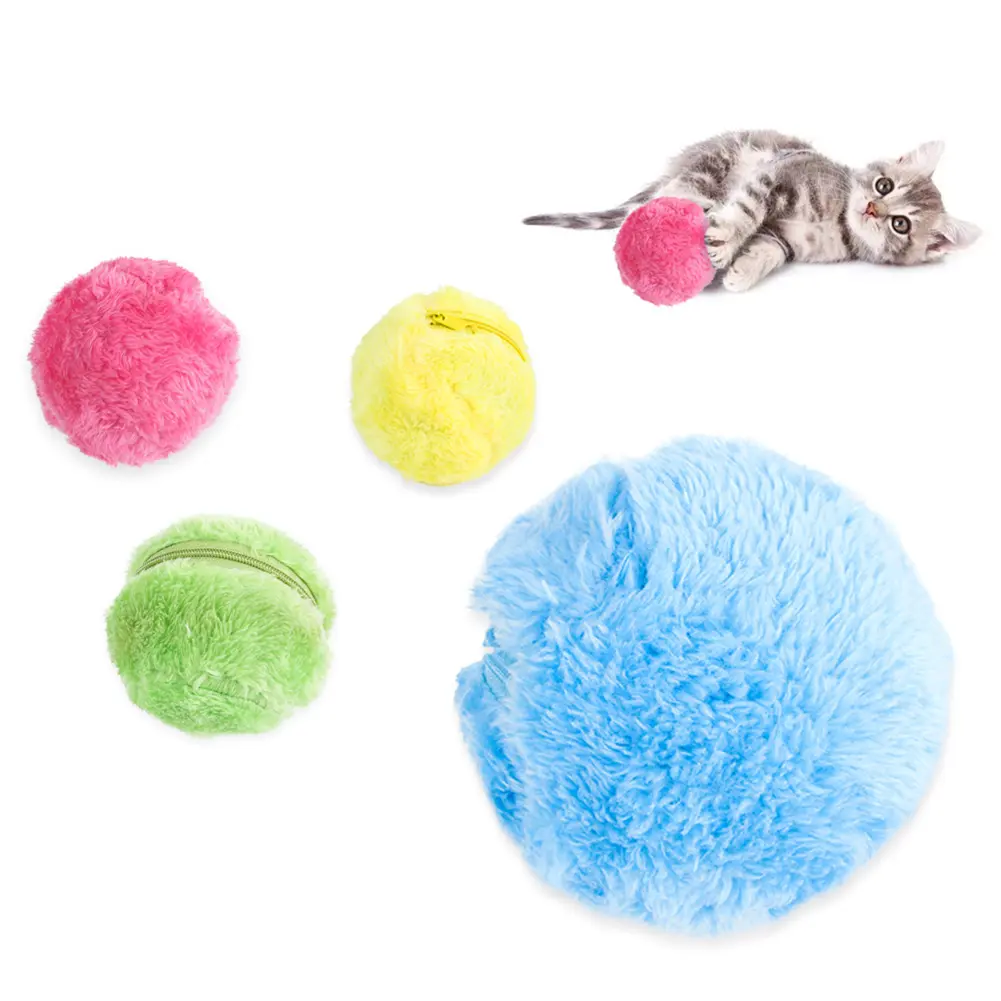 5pcs Pet Electric Balls No Toxic Automatic Dog Cat Balls Interactive Toys Automatic Pet Toy with 4 Plush Caps for Home Cleaning