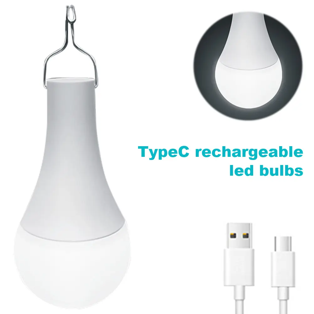 Type C Rechargeable Light Bulbs Rechargeable Battery Light Bulbs Hanging LED Light Bulb Hanging Tent Light for Home Power Outage