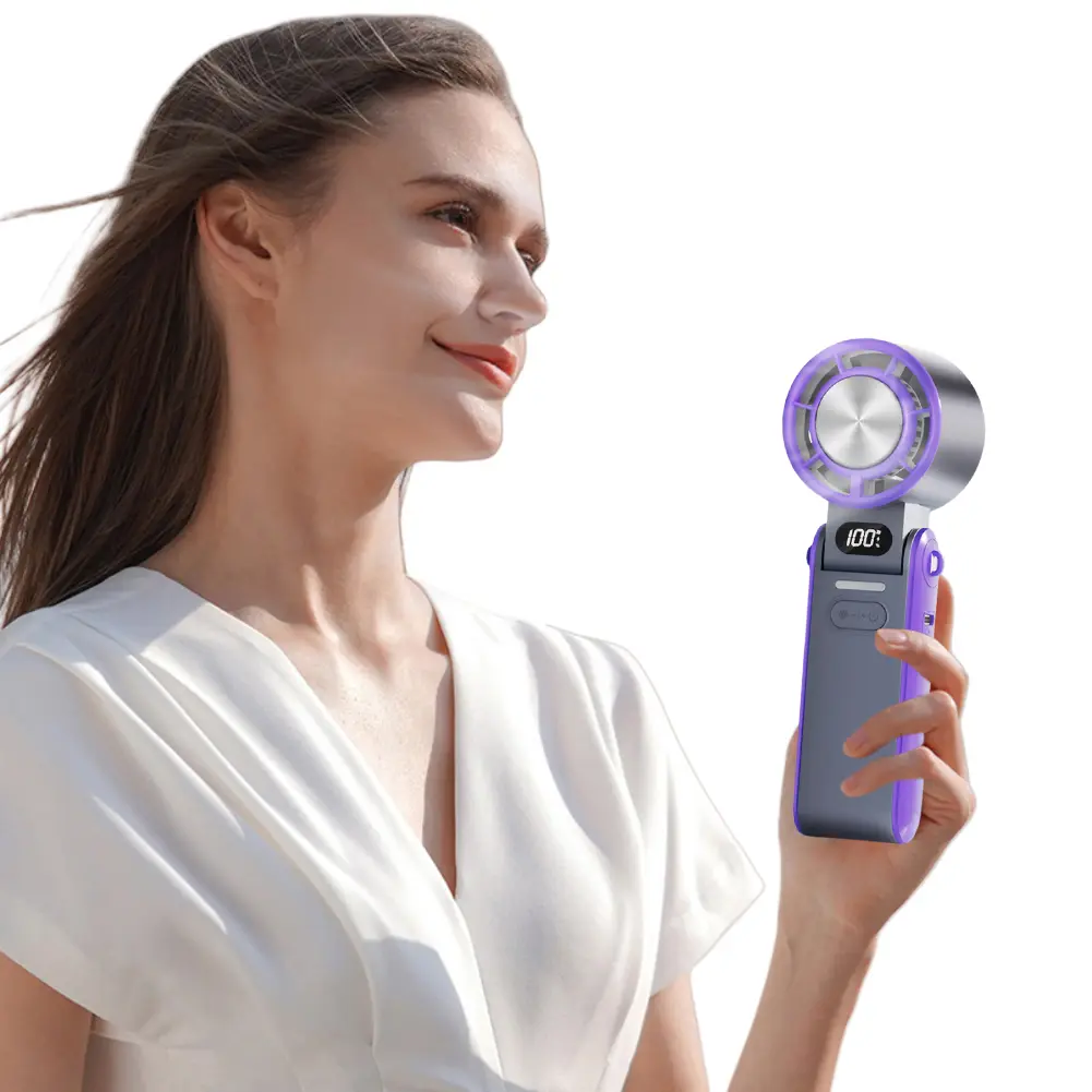 Portable Handheld Fan 3600mAh Rechargeable Foldable Desk Fan 100 Speeds Adjustable Pocket Fan for Travel Camping Outdoor