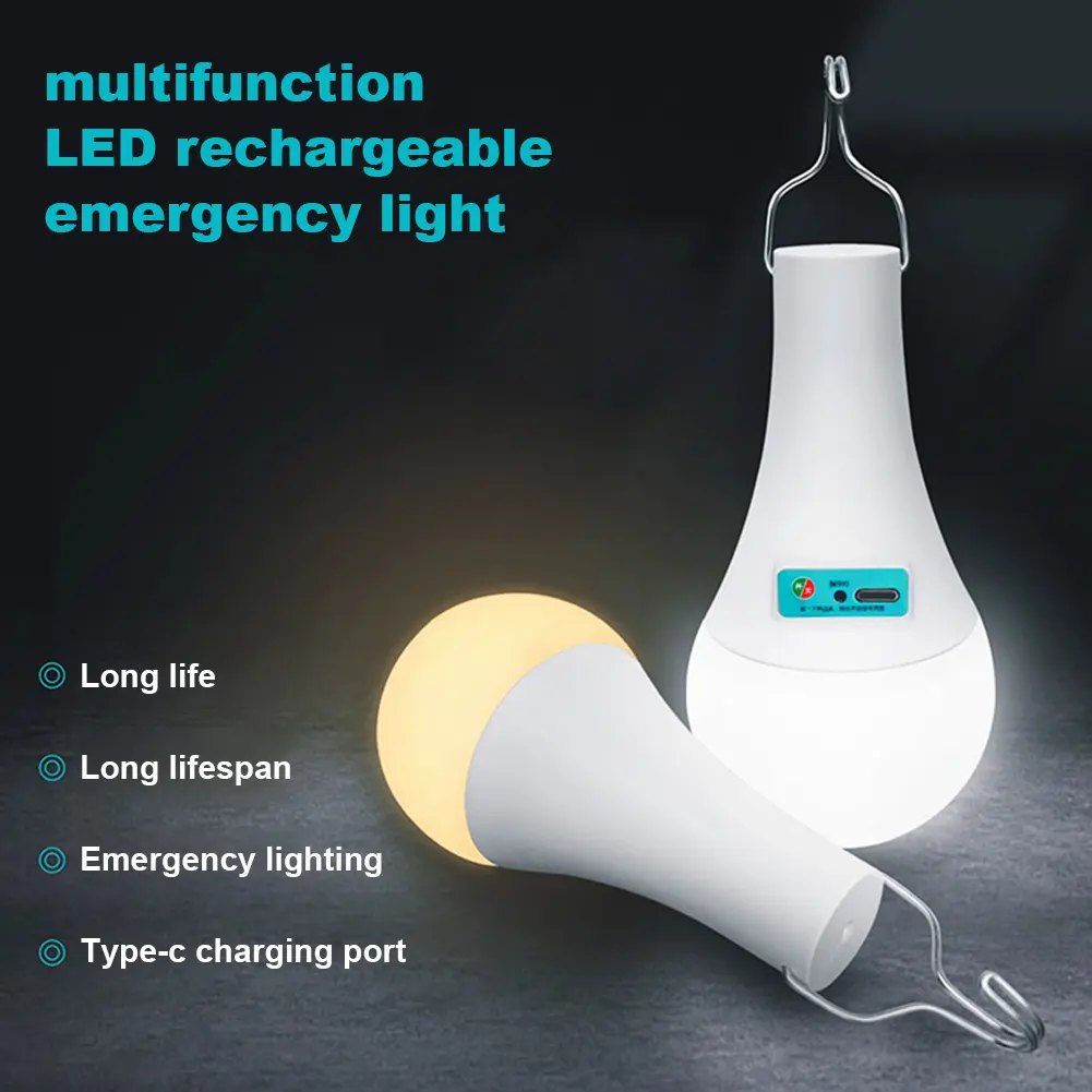 Type C Rechargeable Light Bulbs Rechargeable Battery Light Bulbs Hanging LED Light Bulb Hanging Tent Light for Home Power Outage