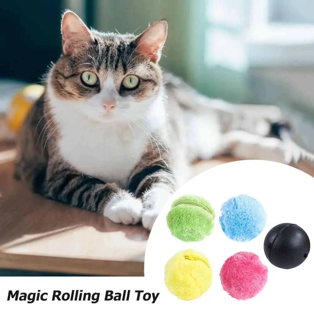 5pcs Pet Electric Balls No Toxic Automatic Dog Cat Balls Interactive Toys Automatic Pet Toy with 4 Plush Caps for Home Cleaning