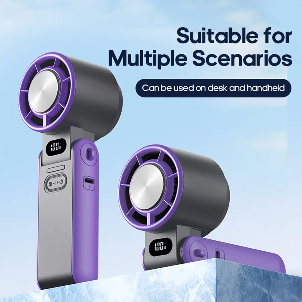 Portable Handheld Fan 3600mAh Rechargeable Foldable Desk Fan 100 Speeds Adjustable Pocket Fan for Travel Camping Outdoor