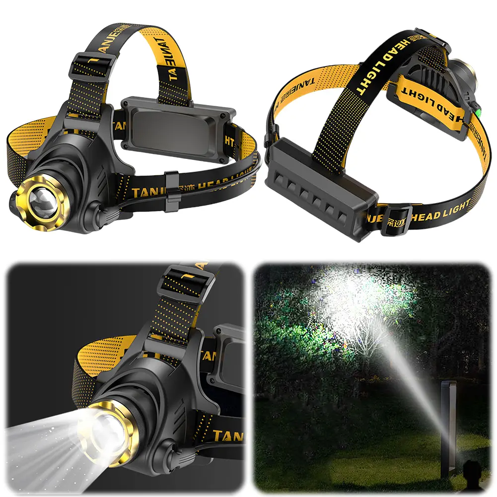 LED Super Bright Headlight USB DC Rechargeable Outdoor Portable Headlamp Angle Adjustable 1200mAh for Camping Hiking Fishing