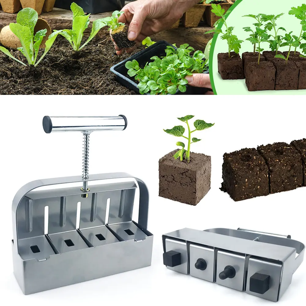 Stainless Steel Soil Blocker Rustproof Handheld Clod Maker Reusable Seedling Soil Block Maker for Greenhouse Yard Accessories