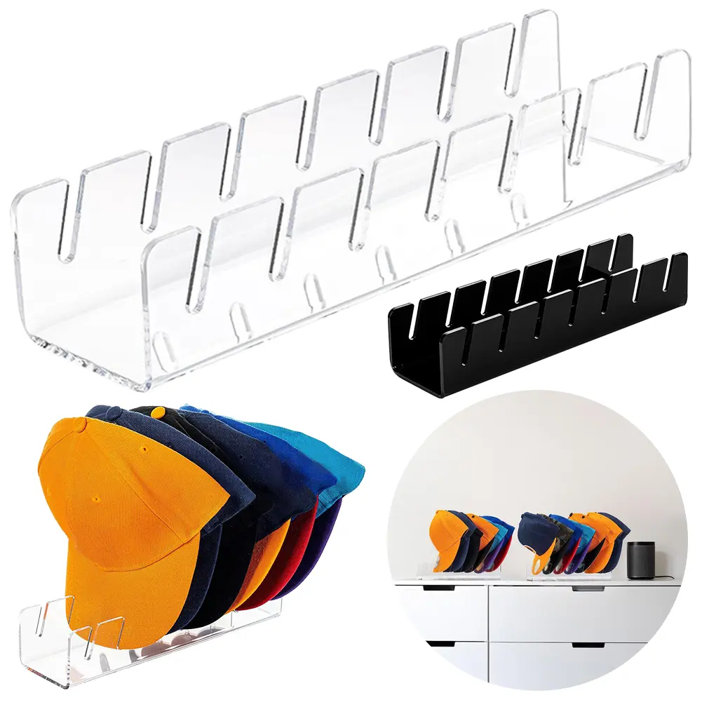 Hat Organizer for Baseball Caps Acrylic Hat Rack for 8 Baseball Caps Hat Storage Display Holder for Bedroom Closet Dresser