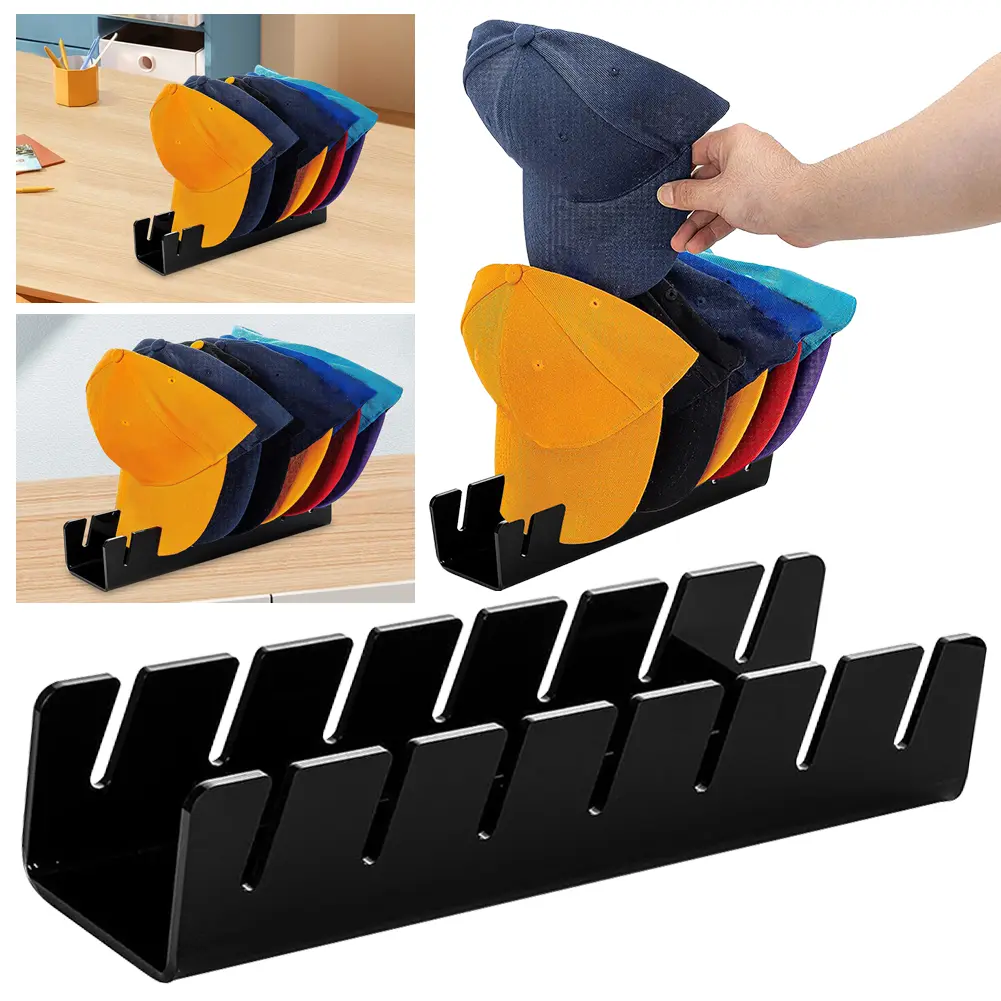 Hat Organizer for Baseball Caps Acrylic Hat Rack for 8 Baseball Caps Hat Storage Display Holder for Bedroom Closet Dresser