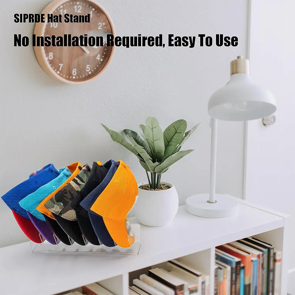Hat Organizer for Baseball Caps Acrylic Hat Rack for 8 Baseball Caps Hat Storage Display Holder for Bedroom Closet Dresser