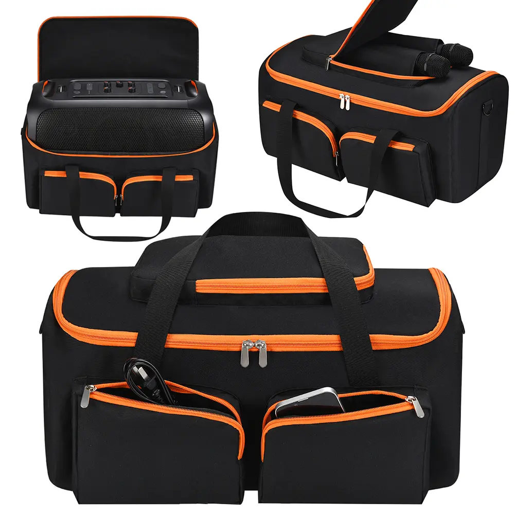 Universal Audio Storage Bag with Microphone Pockets Speaker Carry Case Large Capacity Padded Storage Bags for PartyBox On-The-Go