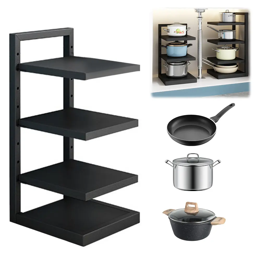 Pots and Pans Organizer Adjustable Layer Height Heavy Duty Pan Organizer Pan Organizer Rack for Dutch Oven Cast-iron Pan