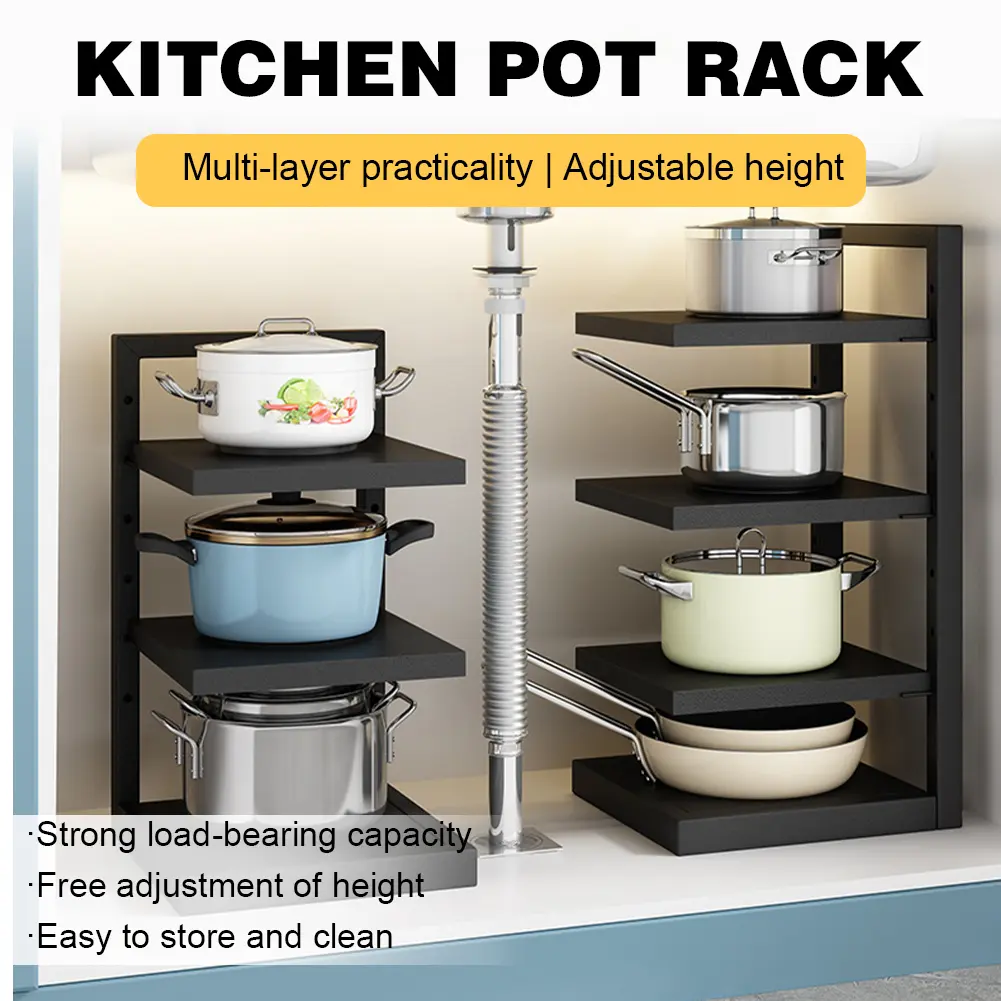 Pots and Pans Organizer Adjustable Layer Height Heavy Duty Pan Organizer Pan Organizer Rack for Dutch Oven Cast-iron Pan