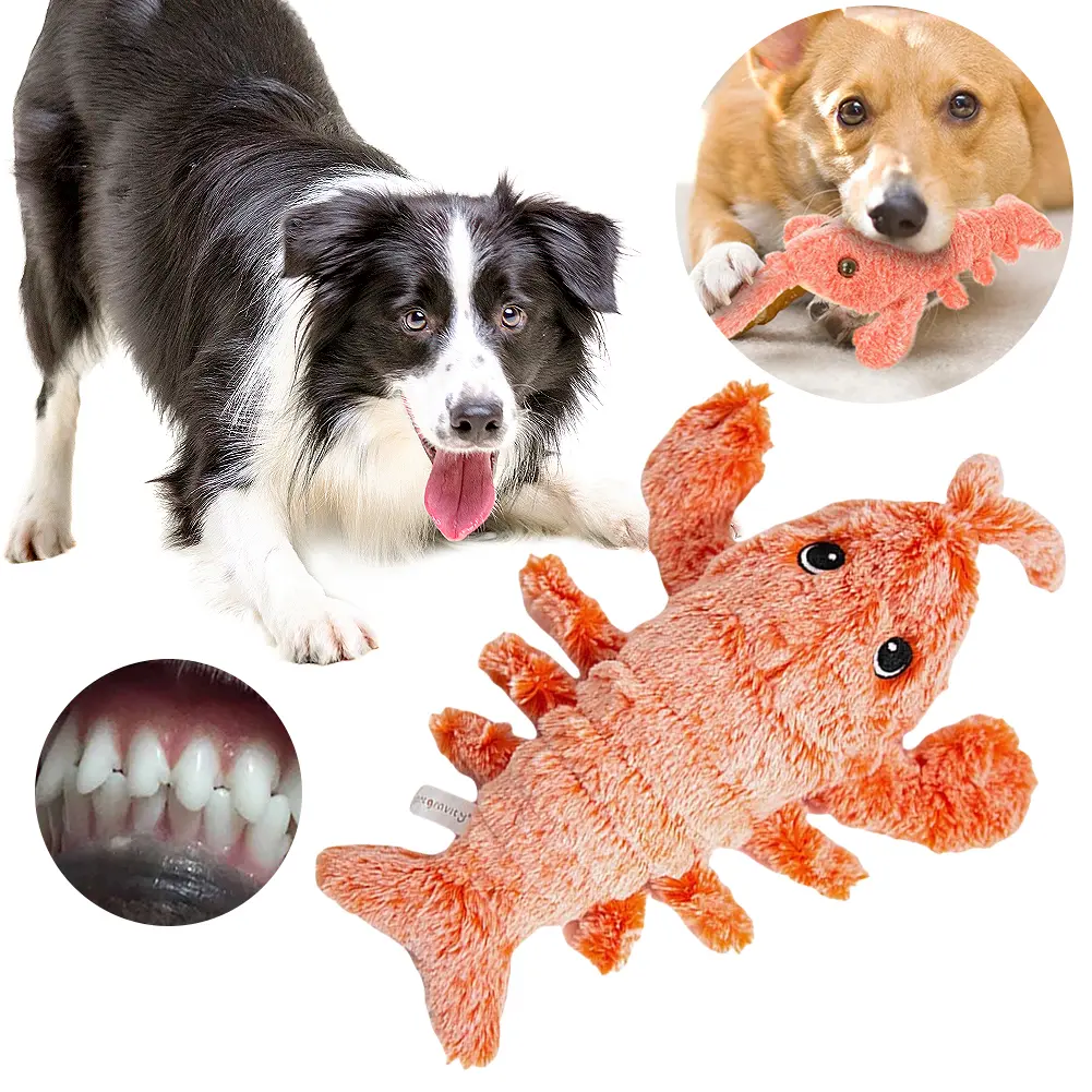 Funny Interactive Dog Plush Toy Interactive Dog Toys To Keep Them Busy Floppy Lobster Pet Squeak Toys for Medium Dogs Teething
