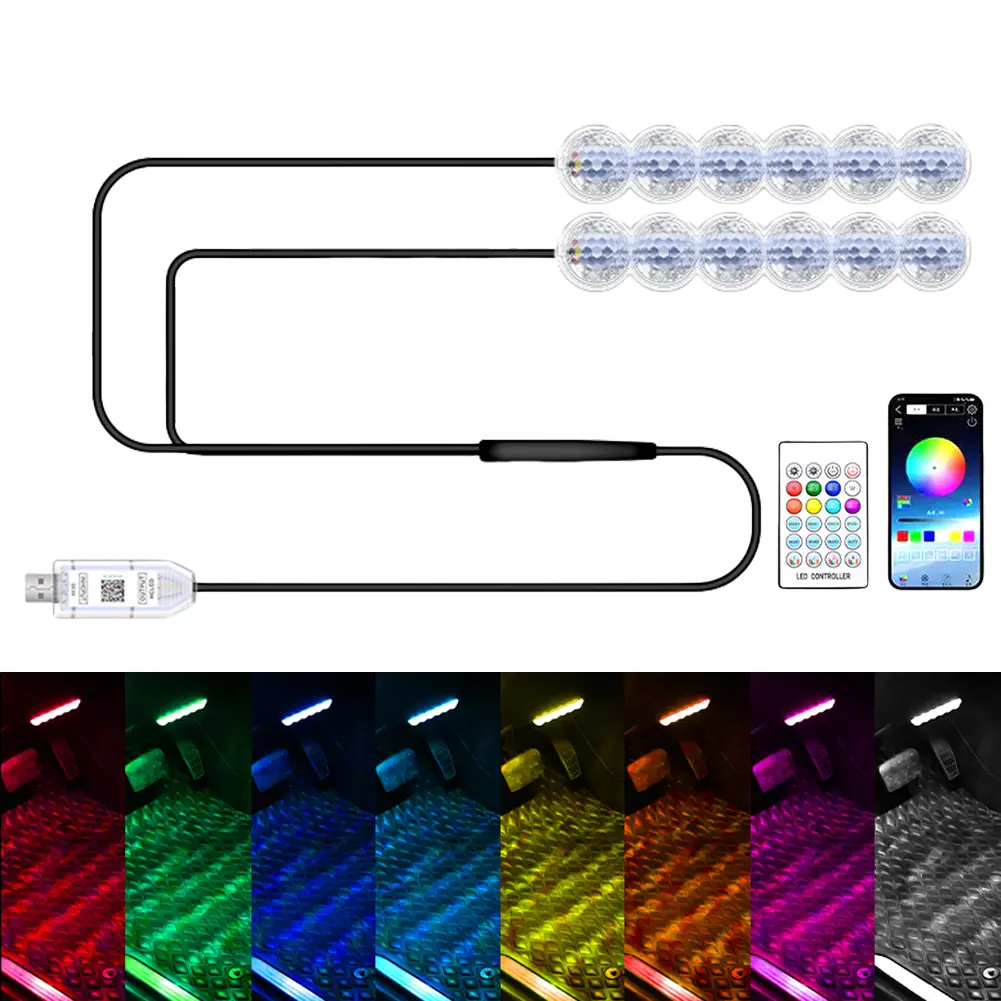 USB Interior Lights LED Car Interior Ambient Foot Light Sound Control Auto RGB Decorative Lamp Auto Atmosphere Lamp