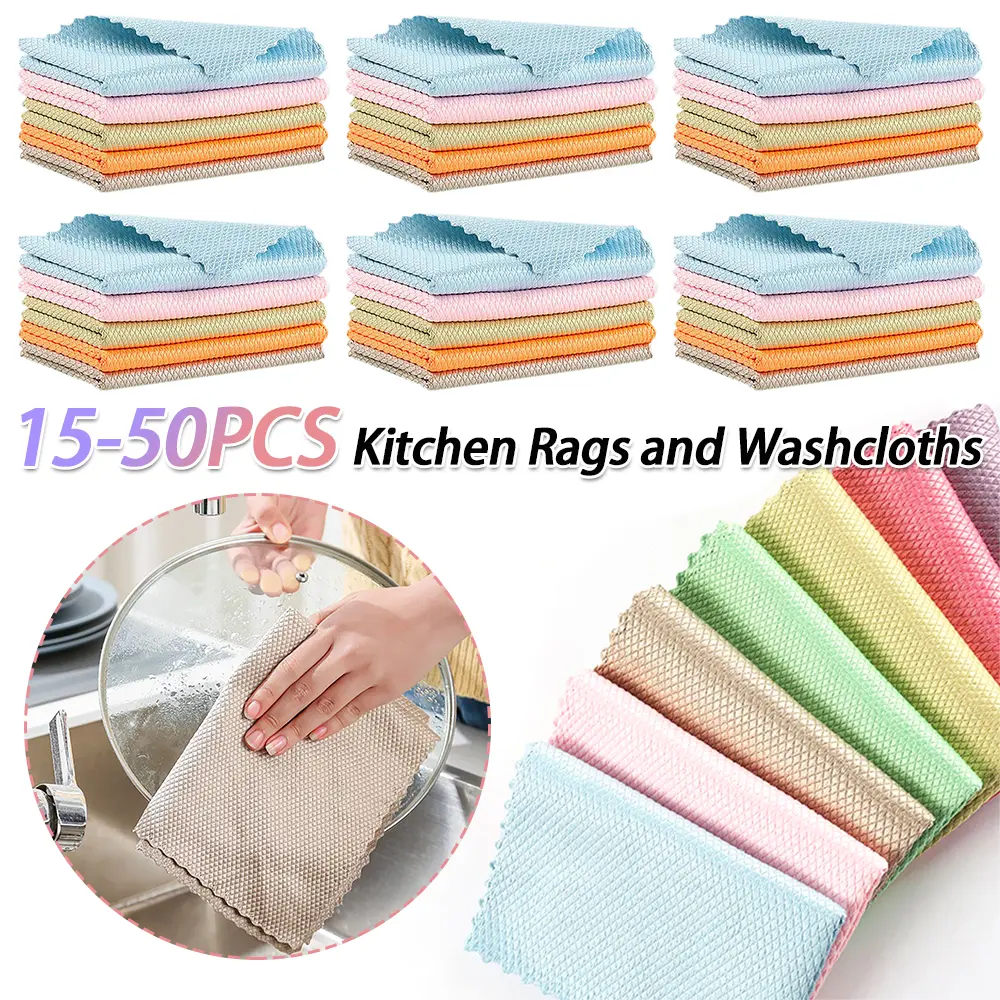 15-50PCS Perfect Dish Rags Kitchen Dishcloths Kitchen Rags and Washcloths Scrubbing Wash Cloths for Counter Washing Dishes
