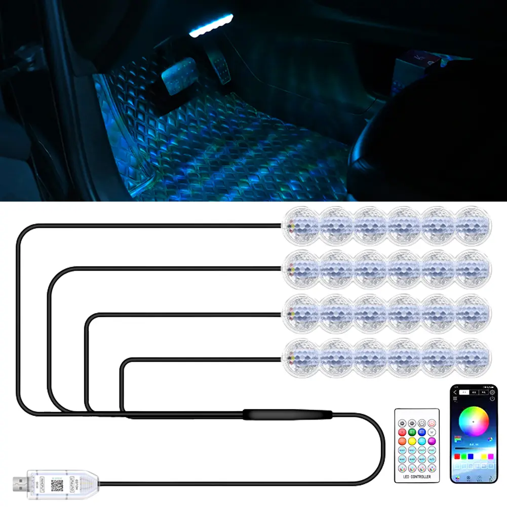 USB Interior Lights LED Car Interior Ambient Foot Light Sound Control Auto RGB Decorative Lamp Auto Atmosphere Lamp