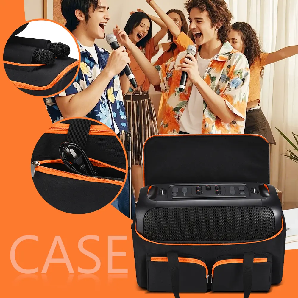 Universal Audio Storage Bag with Microphone Pockets Speaker Carry Case Large Capacity Padded Storage Bags for PartyBox On-The-Go