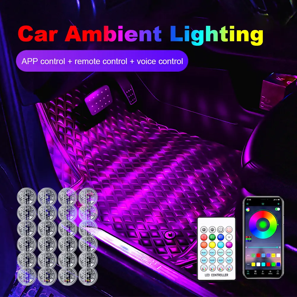 USB Interior Lights LED Car Interior Ambient Foot Light Sound Control Auto RGB Decorative Lamp Auto Atmosphere Lamp