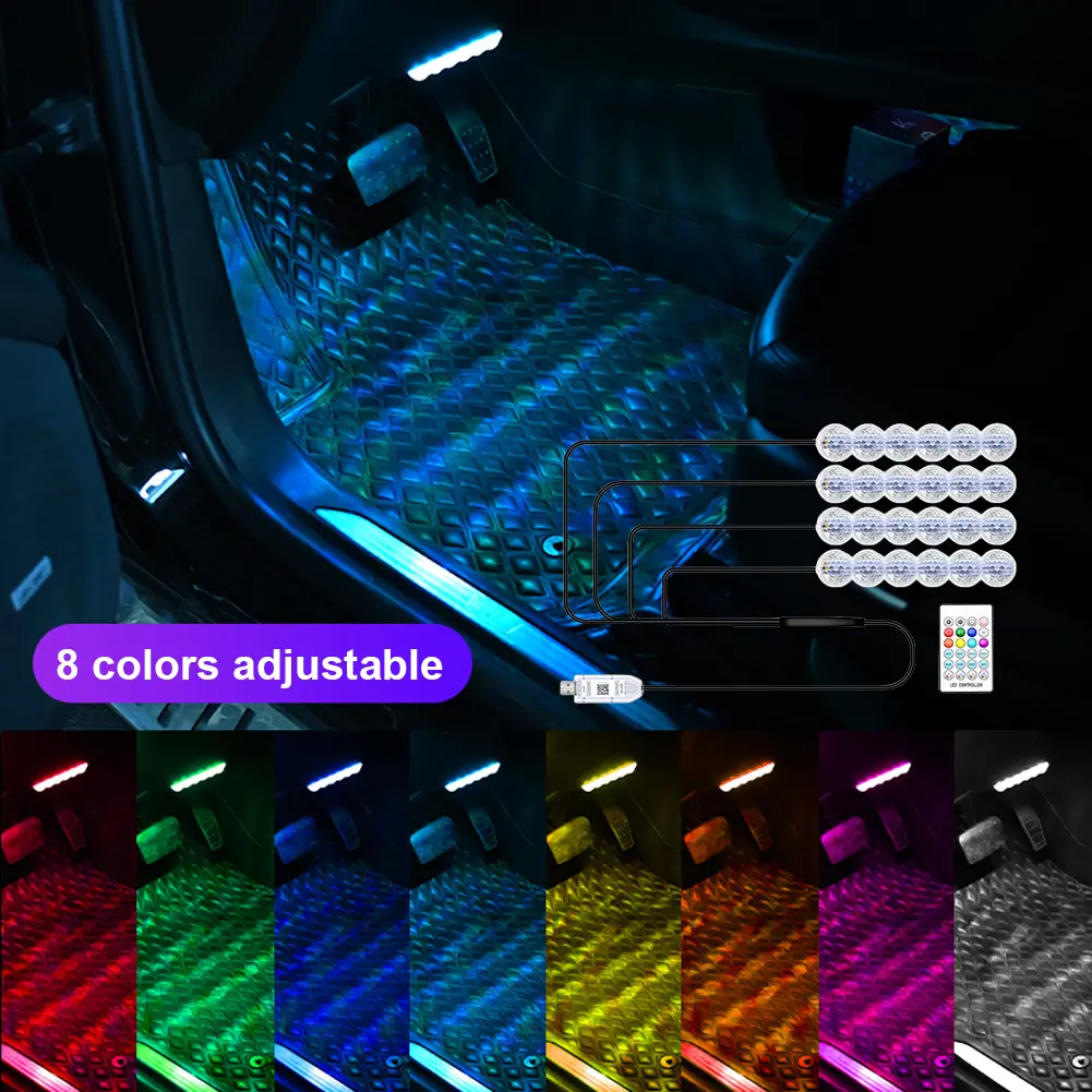 USB Interior Lights LED Car Interior Ambient Foot Light Sound Control Auto RGB Decorative Lamp Auto Atmosphere Lamp