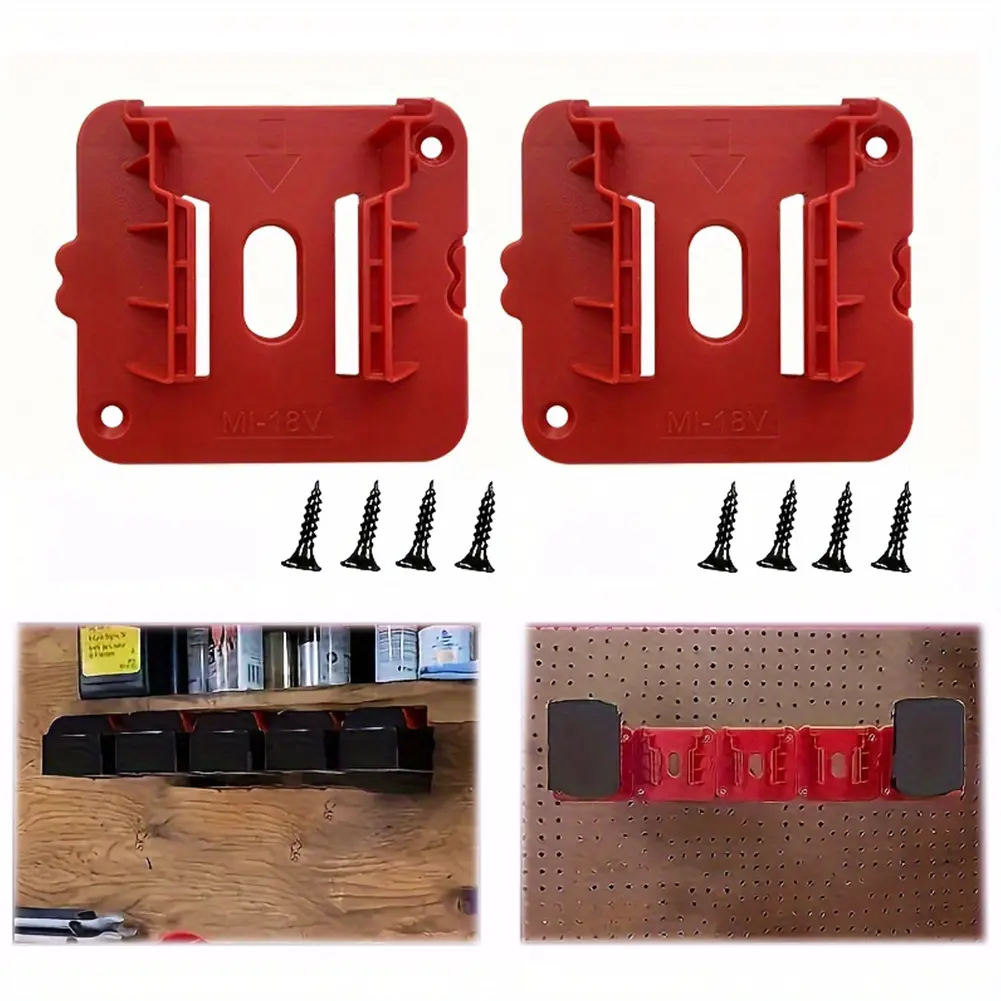 5pcs Battery Holder Wall Mount Battery Base for Milwaukee M18 18V Lithium Battery Battery Wall Hanger for Work Van Shelf Toolbox